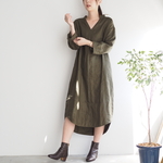 厚手リネンのワンピース カーキ  No.15