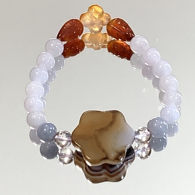 蓮花羊眼天珠 ラベンダー翡翠 ブレスレット（馬蹄痕あり