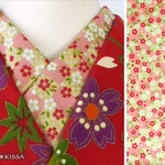 洗える半襟 小桜と金彩市松(ピンク・金色)