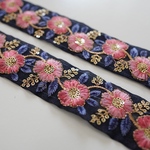 インド刺繍テープ　フラワーオーガンジー　ネイビー