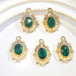 【◆訳有品】(Gエメラルド)(2個入)stone & pearl oval charm【8656】
