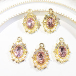 (Bピンク)(2個入)stone & pearl oval charm【8656】