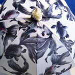 浴衣から生まれた日傘　尾ひれまで 黒き喪服の黒金魚【岡重】