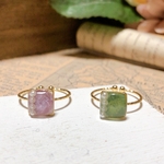 スクエアリング💍　フリーサイズ　カラー:ゴールドカーキ　パールパープル