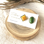 【再販売】七宝焼◇○アシメピアス ～mustard yellow×peridot green～