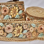 インド刺繍リボン 花 ブラウン 金 ピンク アンティークレース フランス 北欧