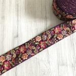 インド刺繍リボン シルク100% 花 紫 着物 帯 ボタニカルフラワー アジアン