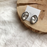 ウェーブプレートのビーズ刺繍ピアス（シルバー）