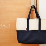 【Studio.I】大きいトートバッグ＊8号帆布＊キナリ×ネイビー＊マザーズバッグ＊男女兼用