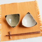 【オータムフェア🍁】三角皿(小)２枚組（白桃＆若草）かど錆　1set限り