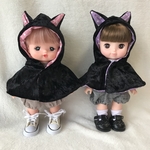 黒猫ポンチョ　1紫耳細め　ドール服　ソランちゃん　メルちゃん　フード付きコート　人形服