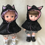黒猫ポンチョ　4ピンク耳大きめ　ドール服　ソランちゃん　メルちゃん　フード付きコート　人形服