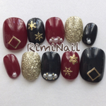 受注中♡冬限定・雪の結晶☆ボルドー&ネイビー大人ネイルチップ♡