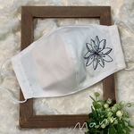 北欧花柄＊刺繍マスク/ブルー×ホワイト地