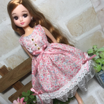 リカちゃん服ワンピース　〜フラワーガーデン・ピンク〜