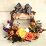 No.wreath-15248★ハロウィンリース　20-(35) ハロウィンサイン&ジャックオランタン　38x42cm・アートフラワー/造花リース/秋のリース