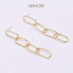 M6436   4個   デザインポストピアス 4連チェーンピアス オーバル 10×70mm ゴールド【4ヶ】