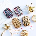 一点物✩.*˚ヴィンテージ風アートなスクエア(ベージュ×ブラウン)ビジュー付きピアス/イヤリング