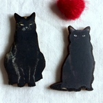 木製　黒猫2匹セット　しぶい猫・ふんわり猫　