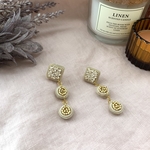 ビーズ刺繍＊もこもこ刺繍の四角と丸ピアス