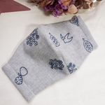 大人　大きめ　マスク　グレー　刺繍　北欧　秋冬　