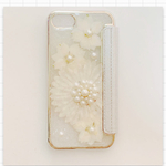 クリア手帳型スマホケース＊バニラホワイトガーベラ＊押し花スマホケース