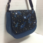 倉敷帆布バイオ加工ショルダーバック★セルリアンブルー＆夜空プリント