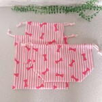 お弁当袋/コップ袋/巾着袋 [リボンストライプpink]  3点セット 裏地なし 