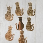 【約29×17mm　5個】猫　フィリグリー　スタンピング　メタルパーツ　ゴールド