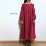 Wガーゼ 胸元切り替えワンピース(red)