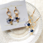 ネイビー ブルー お花 の 揺れる リング ピアス イヤリング