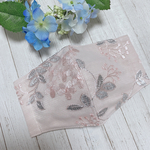 ＊  新色 ＊ 送料無料 ＊ フラワー 刺繍 チュールレース　立体マスク　＊ くすみペールピンク