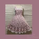 年末特別価格♪1点物*薔薇ブーケ プリンセスラインジャンパースカート★スモーキーピンク×オフ白レース(即納品)