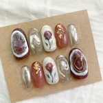 くすみピンク◎ミラー◎ワイヤー◎バラネイルチップ