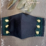 ✨new✨🍂Autumn color🍂素敵なネイビー色のリネンに可愛い野薔薇🌹の大人のマスク