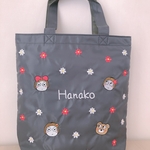 刺繍トートバッグ（縦型グレー）