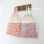 リバティ風お花柄の上履き入れ＊巾着タイプ／ピンクｏｒパープル／単品販売