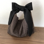 リボン結びbag コーデュロイ   ブラウン