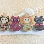ネコちゃんの木製クリップ　4個セット