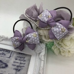 くすみパープル×Whiteの麻の葉柄♡トリプルリボンのヘアゴム 2個set