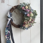 布リボンとミックス紫陽花のプロヴァンス風リース