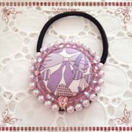 キラキラ＊一粒ハートのスワロとパールのくみるボタンヘアゴム(ジェニーズリボンズ＊グレープ)　