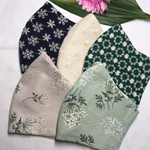 コットン刺繍レース（紺、グリーン）、北欧風花柄綿マスク（フィルターポケット付き）、🍁💁‍♀️肌に優しい国産 ダブルガーゼ生地使用【花粉対策  抗菌抗ウイルス加工】　カバータイプの二重構造薄手マスク