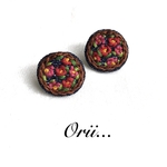 デニムサークル小花柄刺繍ピアス/イヤリング