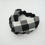 ヘアターバン (結び) ☆ 綿麻 ブロックチェック 黒