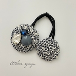 Twin button hair band ツイードブルービジュー