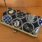 ミナペルホネン   ハンドメイド　親子がま口　タンバリン　ネイビー　丸パッチワーク　ちょうちょ