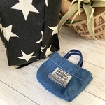  【新作】収納ミニバッグINおしゃれな水玉エコBag（星柄）大×デニム）　夜空に月と星