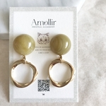 マーブル大ぶりピアス カボションピアス アクリルピアス フープピアス シンプルピアス ゴールド イヤリング 樹脂ピアス チタン サージカルステンレス グリーン/マーブルカボション×ツイストフープピアス