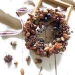 〜どんぐりの森の運動会:紅組〜木の実のミニリース:リース台15cm